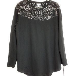 Ava & Viv Black Long Sleeve Glitter Top Dressy